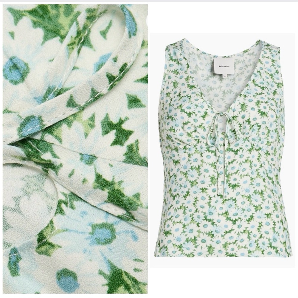 ✨ NWOT Reformation Miri Floral Tie-Front Top – Daisy Meadow • Size 10 - Picture 3 of 17